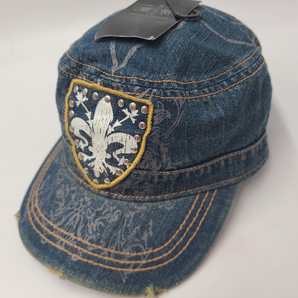 Women Angela & William Hat Fitted One Size Blue Denim Fleur De Lis Cadet Army